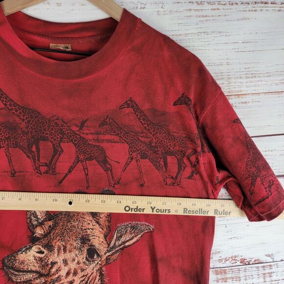 Vintage 90S Mens L Giraffe T Shirt Single Stitch Red All Over Print Anvil Tag - Picture 3 of 6